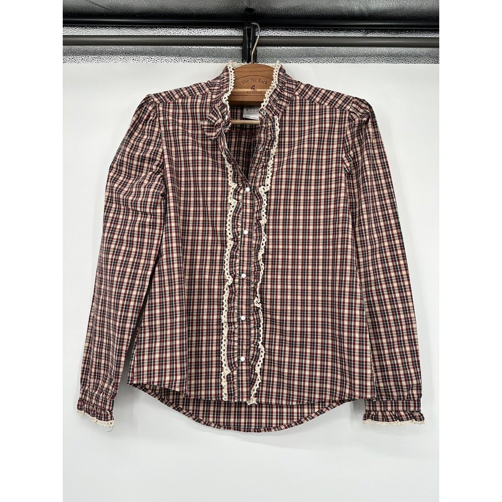 Stranger Things Eleven Girls Woven Button-Up Top Size M ruffle neck 70's vibe